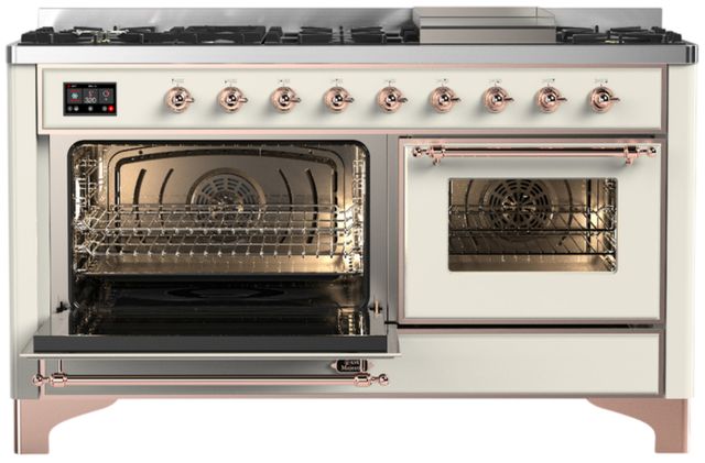 Ilve® Majestic III 60" Antique White Pro Style Dual Fuel Liquid Propane Range with Triple Glass Door and Copper Trim-3
