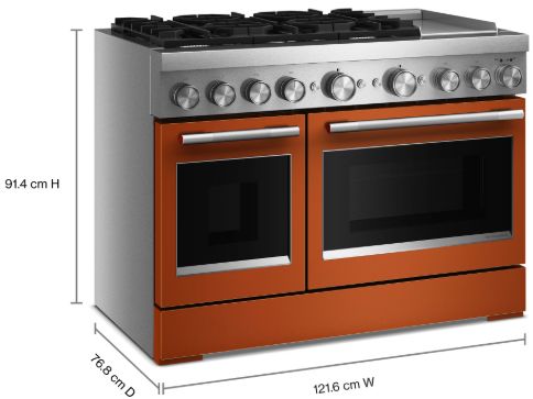 KitchenAid® 48" Scorched Orange Pro Style Dual Fuel Range with Chrome Electric Griddle-2
