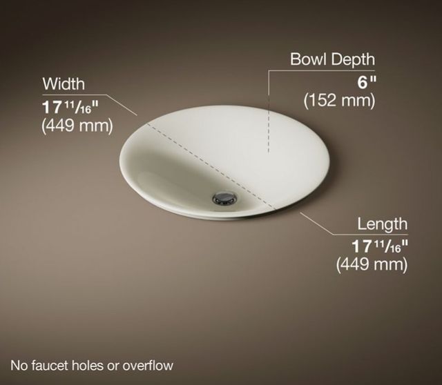 Kohler Carillon® Biscuit 17.5" Round Drop-In Bathroom Sink, No Overflow-3