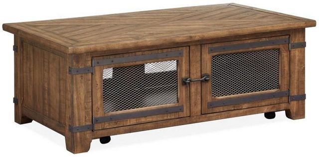 Magnussen Home® Chesterfield Farmhouse Timber Lift Top Storage Cocktail Table with Casters-3