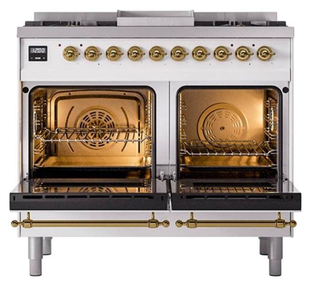 Ilve® Nostalgie II Noblesse 40'' White Pro Style Dual Fuel Range with Brass Trim-2