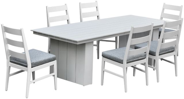 Intercon Nash 7-Piece Buff Aluminum/Fabric Outdoor Dining Table Set with Panel Back Side Chairs-0