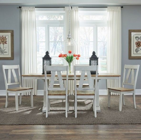 Liberty Furniture Lindsey Farm 7-Piece Sandstone/Weathered White Trestle Dining Set-1