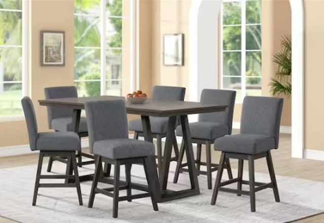 New Classic® Home Furnishings High Line 7-Piece Gray/Matte Brown Swivel Counter Dining Set-1