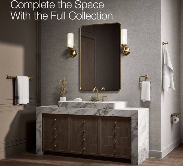 KOHLER® Occasion® Matte Black with Brushed Moderne Brass Toilet Paper Holder with Tray-3
