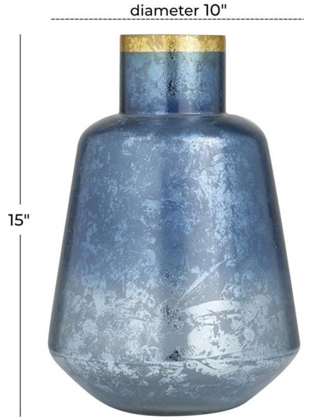 Deco Marche Blue Glass Handmade Vase with Gold Rim-2