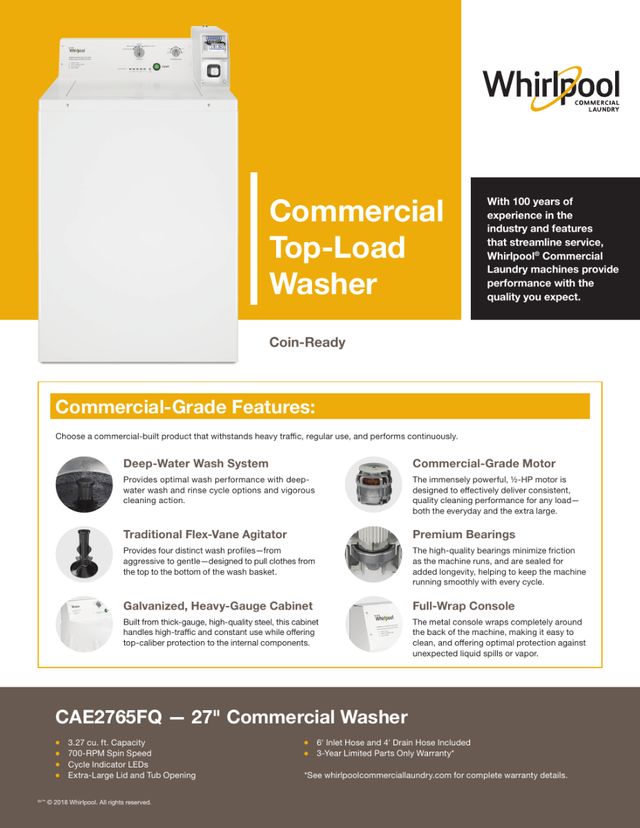 Whirlpool Commercial 3.27 Cu. Ft. Coin-Ready Top-Load Washer - White-4