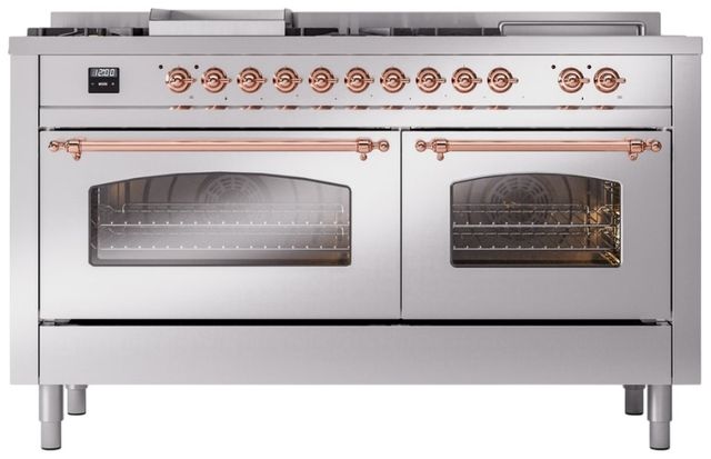 Ilve® Nostalgie II Series 60" Stainless Steel Pro Style Dual Fuel Range-1