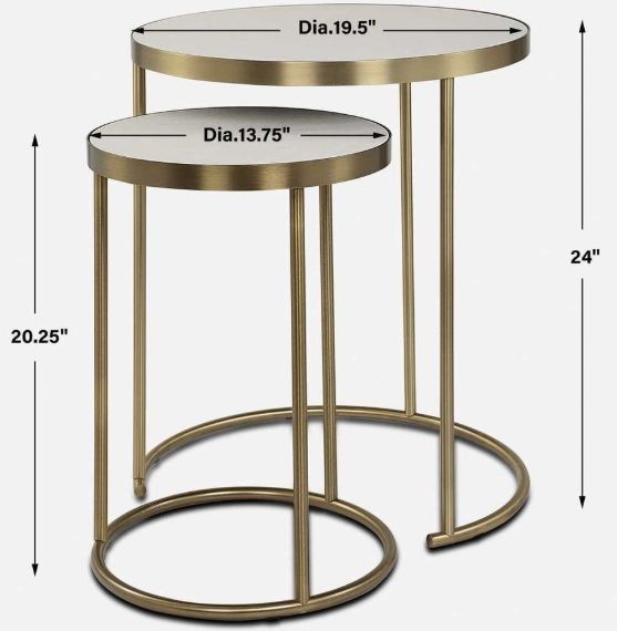 Uttermost® Aragon 2-Piece White Nesting Table with Brass Base Set-2