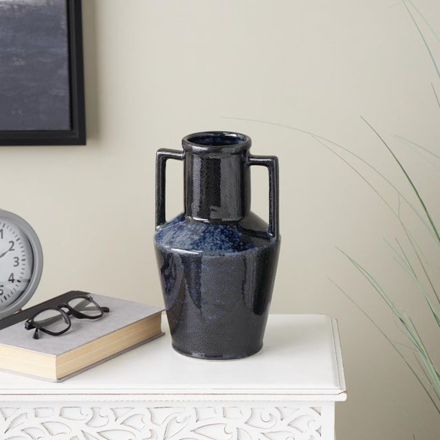Deco Marche Dark Blue Ombre Textured Vase with Rectangular Handles-3