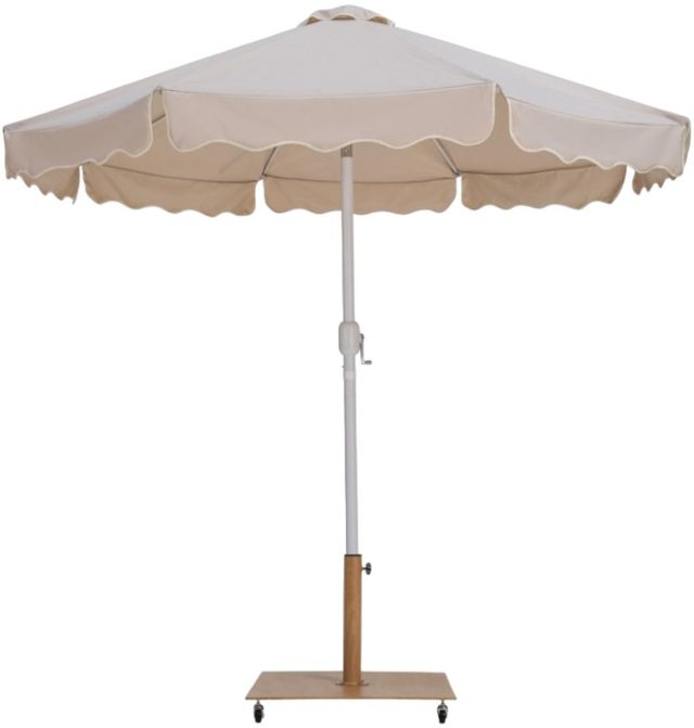 Meridian Furniture Amalfi Beige/White/Teak Aluminum Outdoor Patio Umbrella and Base-0