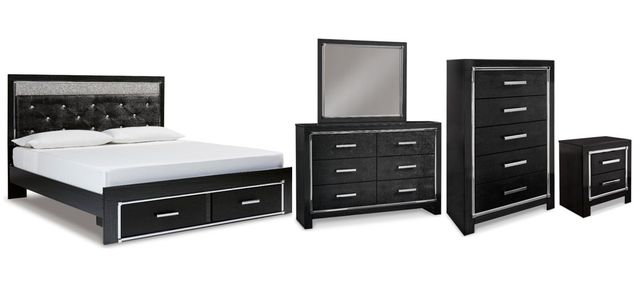 Signature Design by Ashley® Kaydell 5-Piece Black King Upholstered Panel Storage Bed Set-0