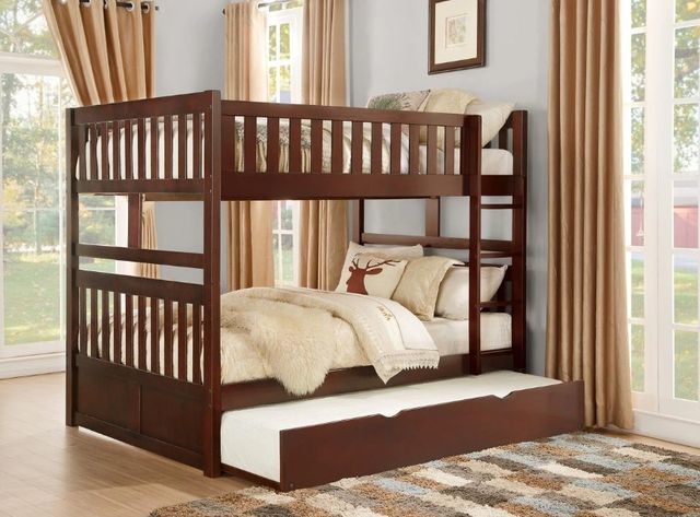 Homelegance® Rowe Dark Cherry Youth Full/Full Bunk Bed with Twin Trundle -1