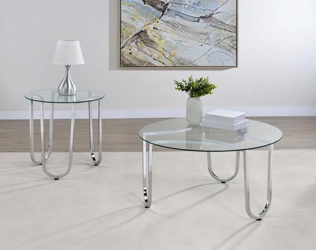 Coaster® Beller 2-Piece Round Tempered Glass Top Coffee Table with Chrome Base-1