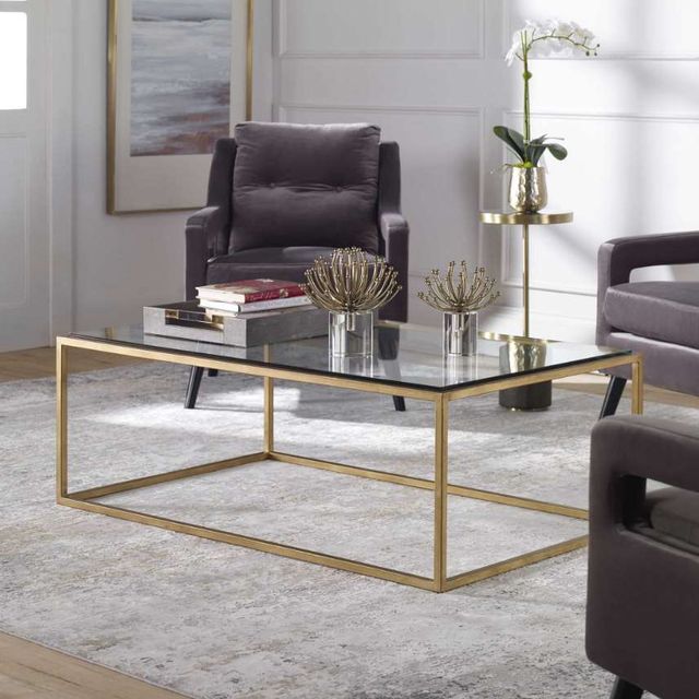 Uttermost® Bravura Glass Top Coffee Table with Brushed Gold Frame-1
