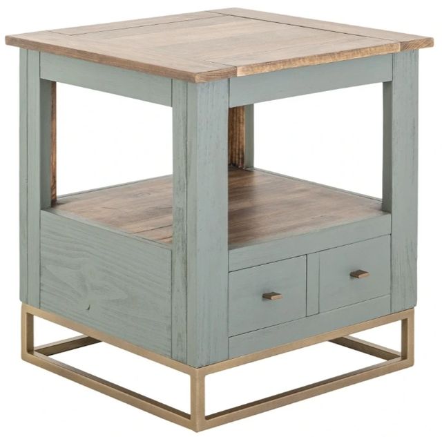 International Furniture Direct Timber Brown/Green End Table with Gold Base-0