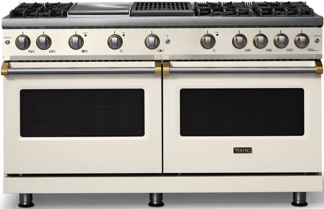 Viking® 5 Series 60" Pure White Pro Style Gas (LP) Range with Brushed Brass Trim-0
