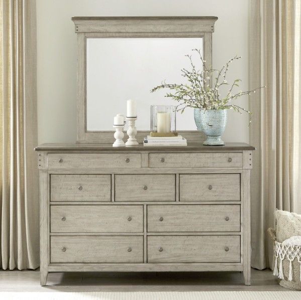 Liberty Furniture Ivy Hollow Dusty Taupe/Weathered Linen Dresser and Mirror-1