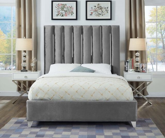 Meridian Furniture Enzo Grey Velvet Full Bed-2