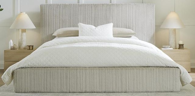 Albany Industries Nestle Buff Queen Upholstered Panel Bed-0