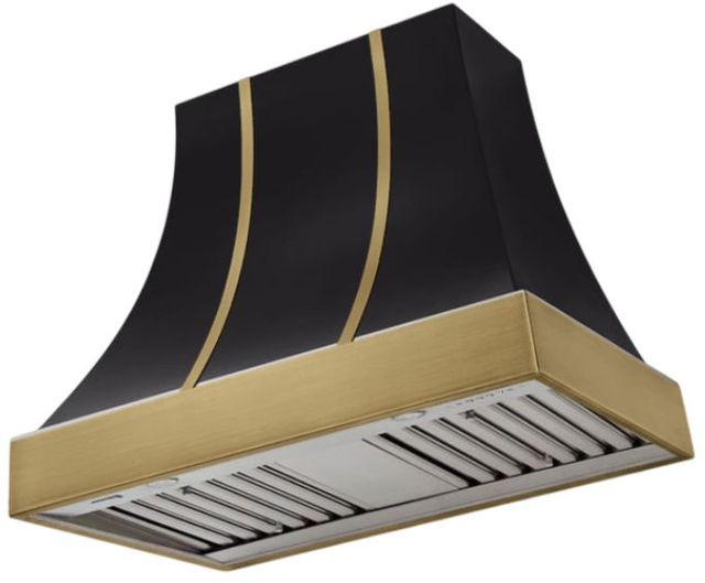 AGA Cascade 36" Matte Black Wall Mounted Range Hood  with Antique Brass Trim-0