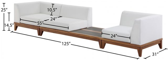 Meridian Furniture Rio 3-Piece Acacia Wood/Off-White Fabric/Wood Outdoor Patio Modular Sectional Sofa-1