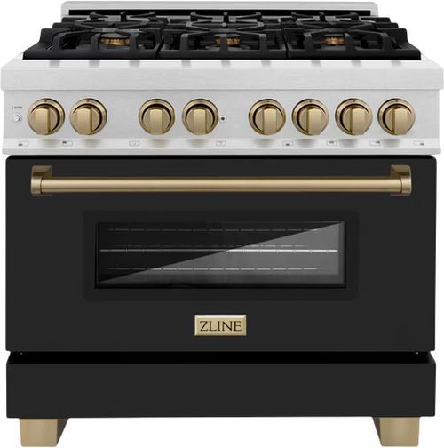 ZLINE Autograph Edition 36" Satin Stainless Steel Pro Style Dual Fuel Range with Black Matte Door-0