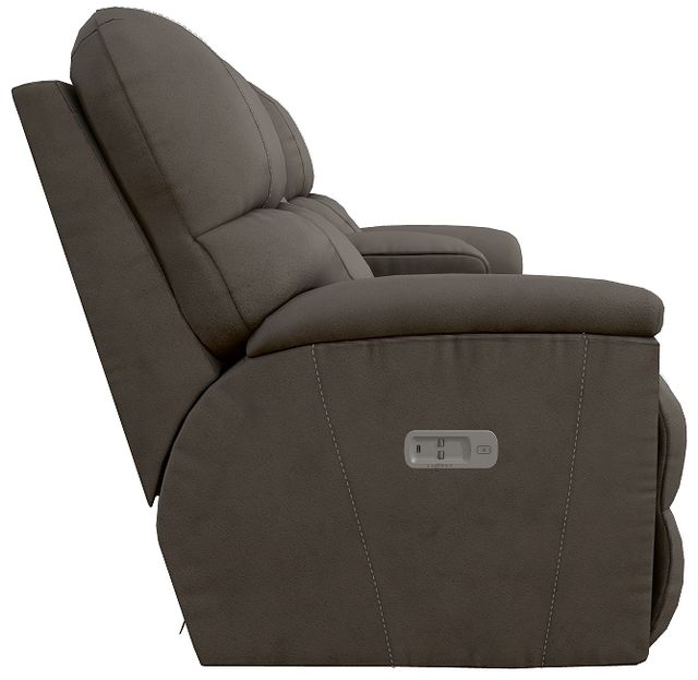 La-Z-Boy® Trouper Gray Leather Power Reclining Loveseat with Console and Headrest-3