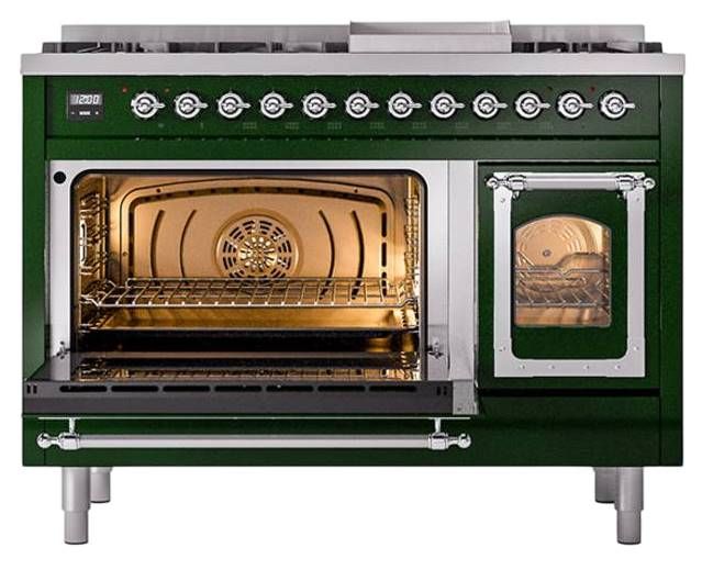 Ilve® Nostalgie II Noblesse 48'' Emerald Green Pro Style Dual Fuel Range with Chrome Trim-3
