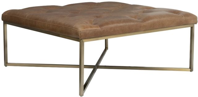 Flexsteel® Hamilton Medium Brown Ottoman with Brushed Brass Base-0