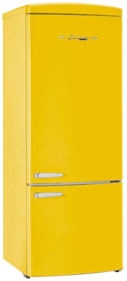 Unique Appliances 28” 17 Cu. Ft. Canary Yellow Bottom Freezer Refrigerator with Chrome Accent Handles-0