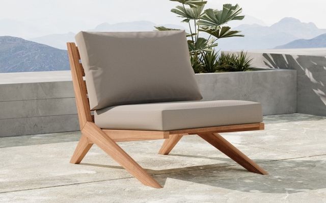 Meridian Furniture Tahiti Light Grey Fabric/Teak 30" Outdoor Accent Chair-3