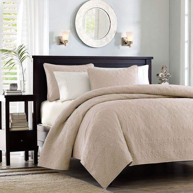 Olliix by Madison Park Khaki King/California King Quebec Reversible Coverlet Set-1