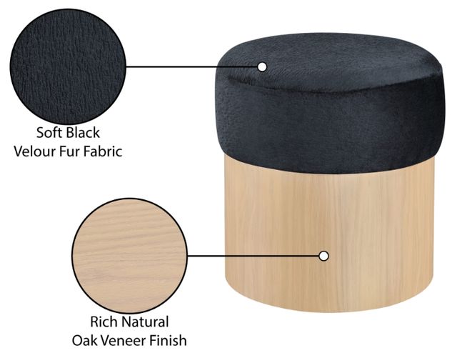 Meridian Furniture Nimes Black/Natural Velour Fur Ottoman-4