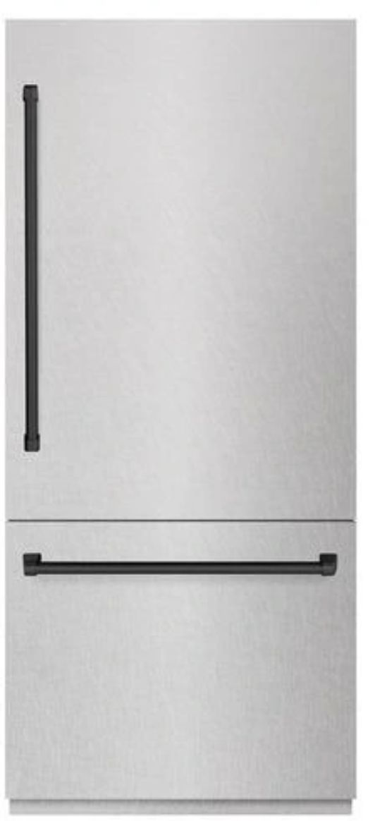 ZLINE 36" 19.8 Cu. Ft Satin Stainless Steel Built-In Bottom Freezer Refrigerator with Matte Black Accents-0