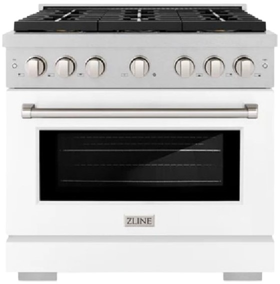 ZLINE 36 in. 5.2 cu. ft. Paramount Dual Fuel Range with 6 Burner DuoPro™ Cooktop and Electric Convection Oven in Satin Stainless Steel with White Matte Door (PSDRS-WM-36)