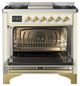Ilve® Majestic III 36" Antique White Pro Style Dual Fuel Liquid Propane Range with Triple Glass Door and Brass Trim-1