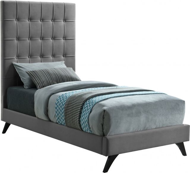 Meridian Furniture Elly Grey Velvet Twin Bed-0