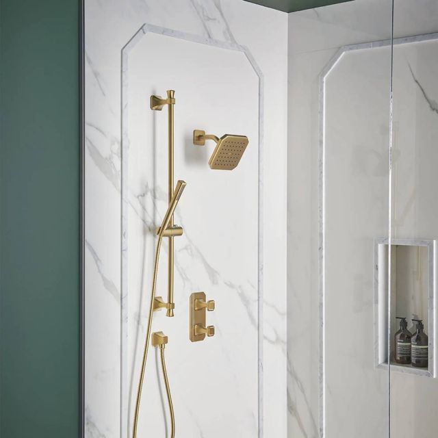 DXV Belshire® Satin Brass Single Function 6 " Square Showerhead-3