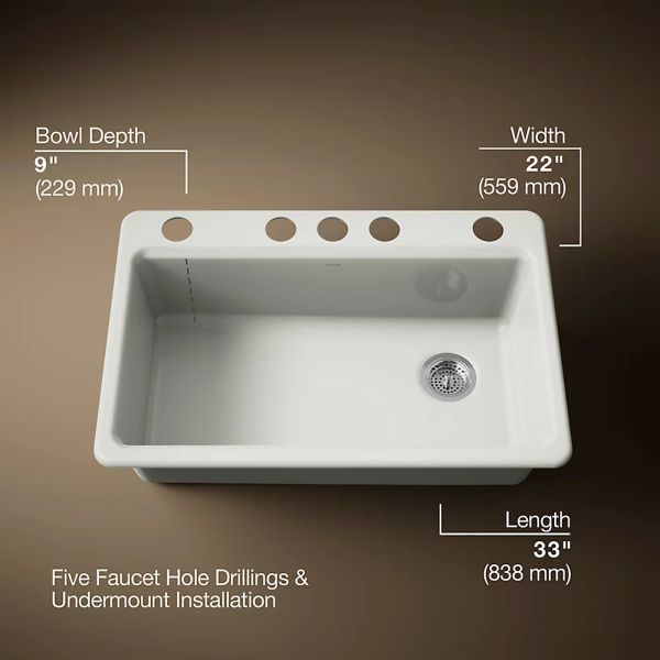 KOHLER® Riverby® Dune 33" Undermount Single-Bowl Workstation Kitchen Sink with Accessories-3