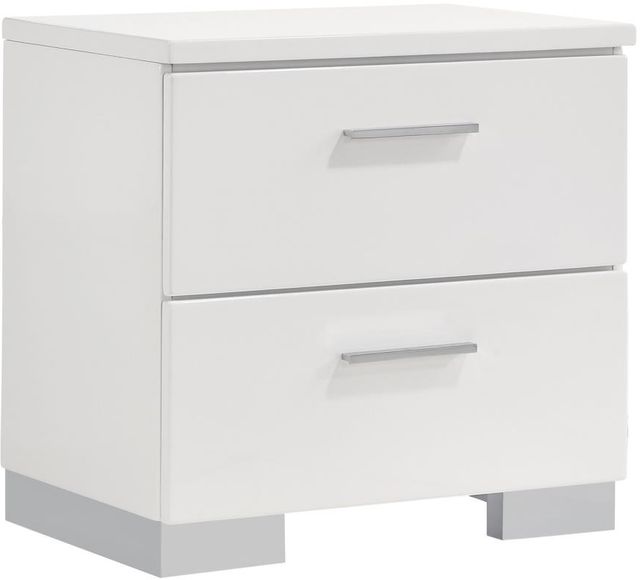 Coaster® Felicity 2-Piece White High Gloss Full Panel Bed and Nightstand-3
