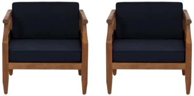 Linon Corolla 2-Piece Navy Acacia/Fabric Outdoor Club Chairs-3