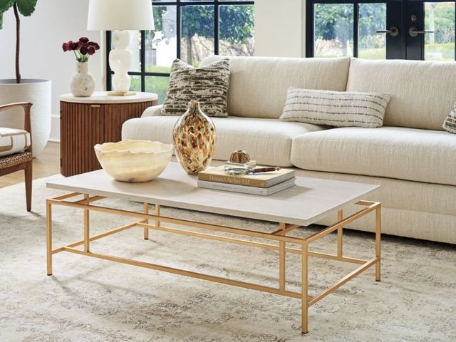 Lexington Home La Costa Pinnacle White Cocktail Table with Satin Gold Base-3