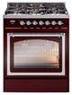 Ilve® Nostalgie II Noblesse 30" Burgundy Pro Style Dual Fuel Range with Chrome Trim-0