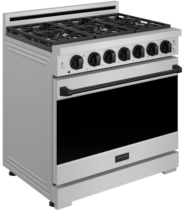 Thor Kitchen Gordon Ramsay Collection 36" Stainless Steel Pro Style Liquid Propane Range with Precision Knob Control and Black Trim-2