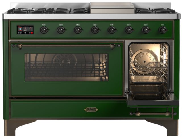 Ilve® Majestic III 48" Emerald Green Pro Style Dual Fuel Natural Gas Range with Triple Glass Door and Burnished Trim-3