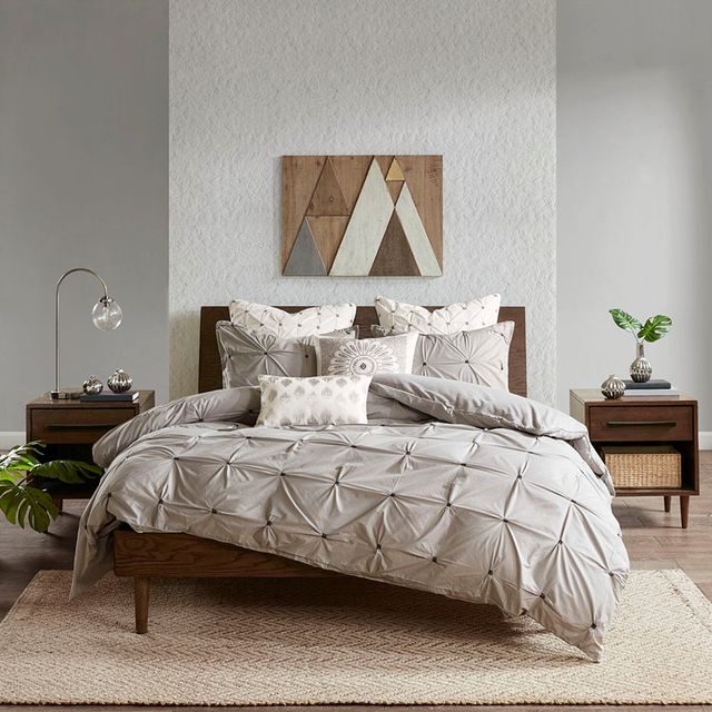 Olliix by INK+IVY 3 Piece Grey King/California King Masie Elastic Embroidered Cotton Comforter Set-2