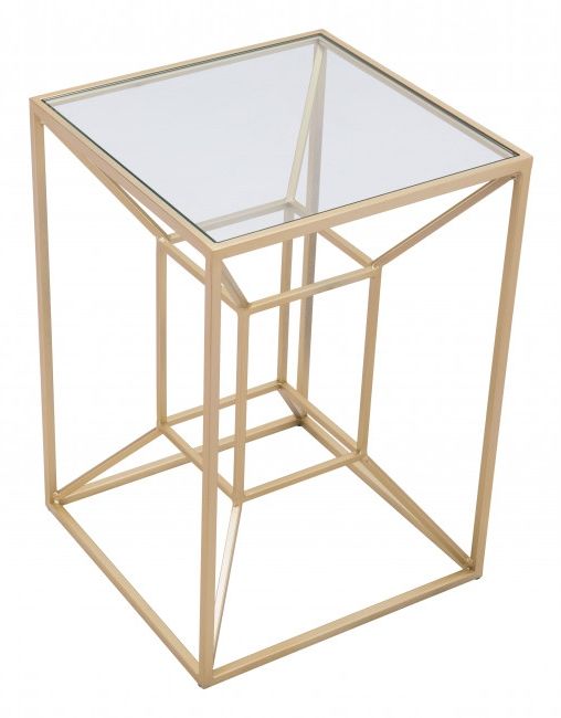 Zuo® Modern Canyon Clear Glass Side Table with Gold Frame-2