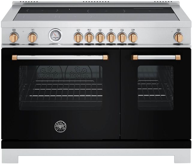 Bertazzoni Master Series 48" Fingerprint Resistant Nero Matt Pro Style Induction Range with Gold Accents-0
