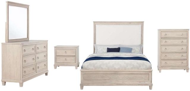 Coaster® Pembroke 5-Piece Cream/Washed Oak Eastern King Panel Bedroom Set-0